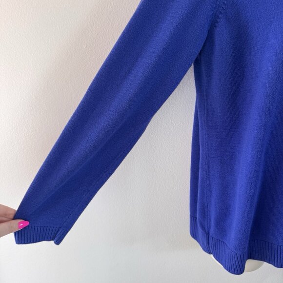 Weekends by Chico's Sweater 2 / L Blue Knit Gems Rhinestones 1/4 Zip Pullover - Picture 4 of 10